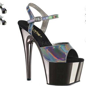 Pleaser Adore 709HGCH Ankle Strap Sandal Women's Size 8 Pewter Hologram Chrome